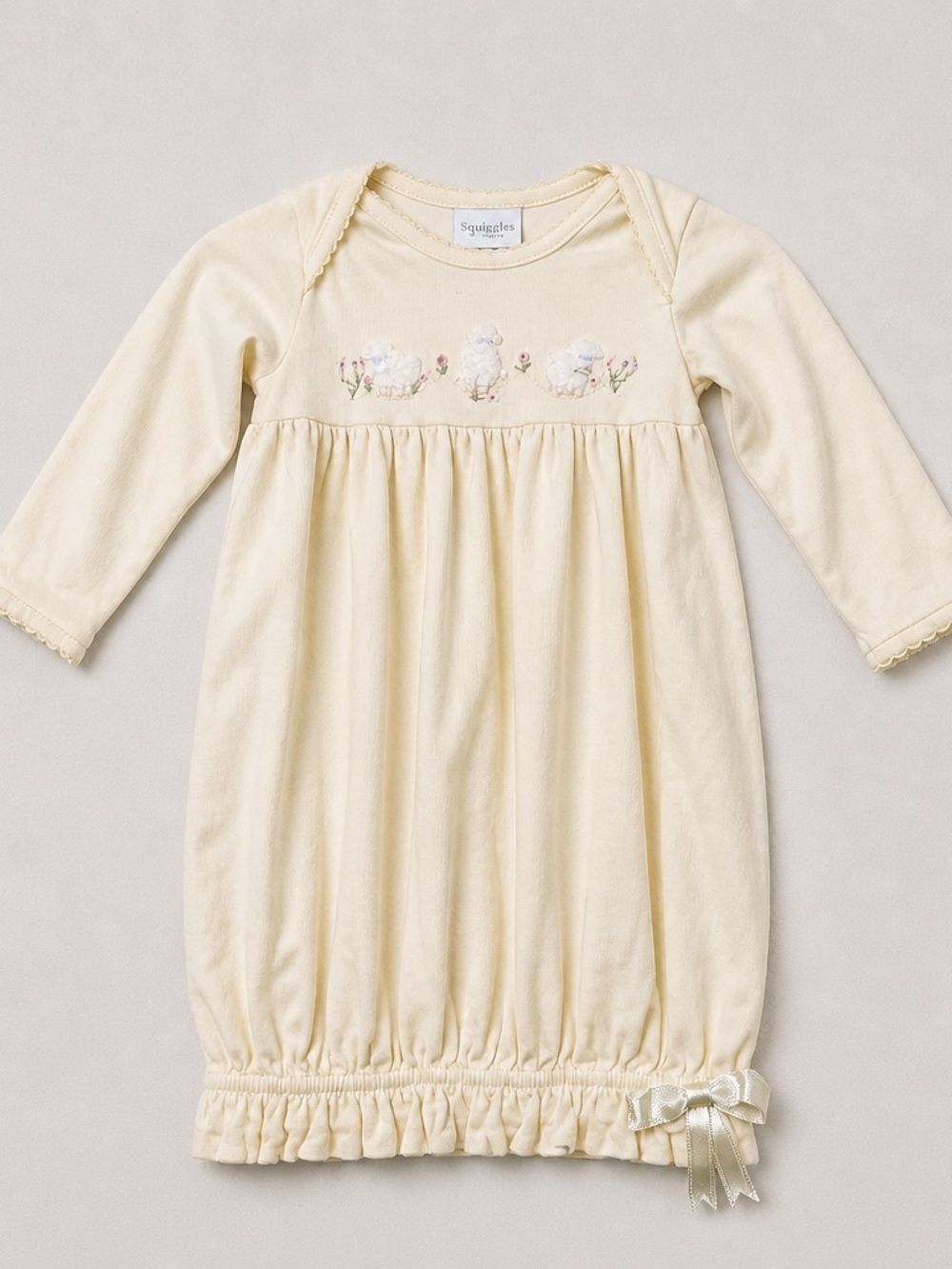 Squiggles by Charlie yellow lamb embroidered Pima cotton sleep gown